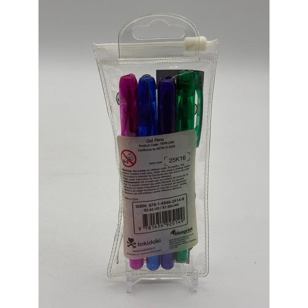 Tokidoki Gel Pens 4 Pack TKPR1266 Popcorn Pouch Purple Blue Green Kawaii Pen Set